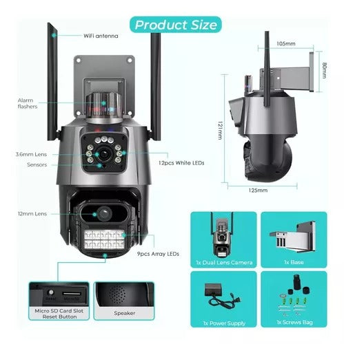 Cámara de seguridad 2 en 1 4MP — doble lente con rotación 360°