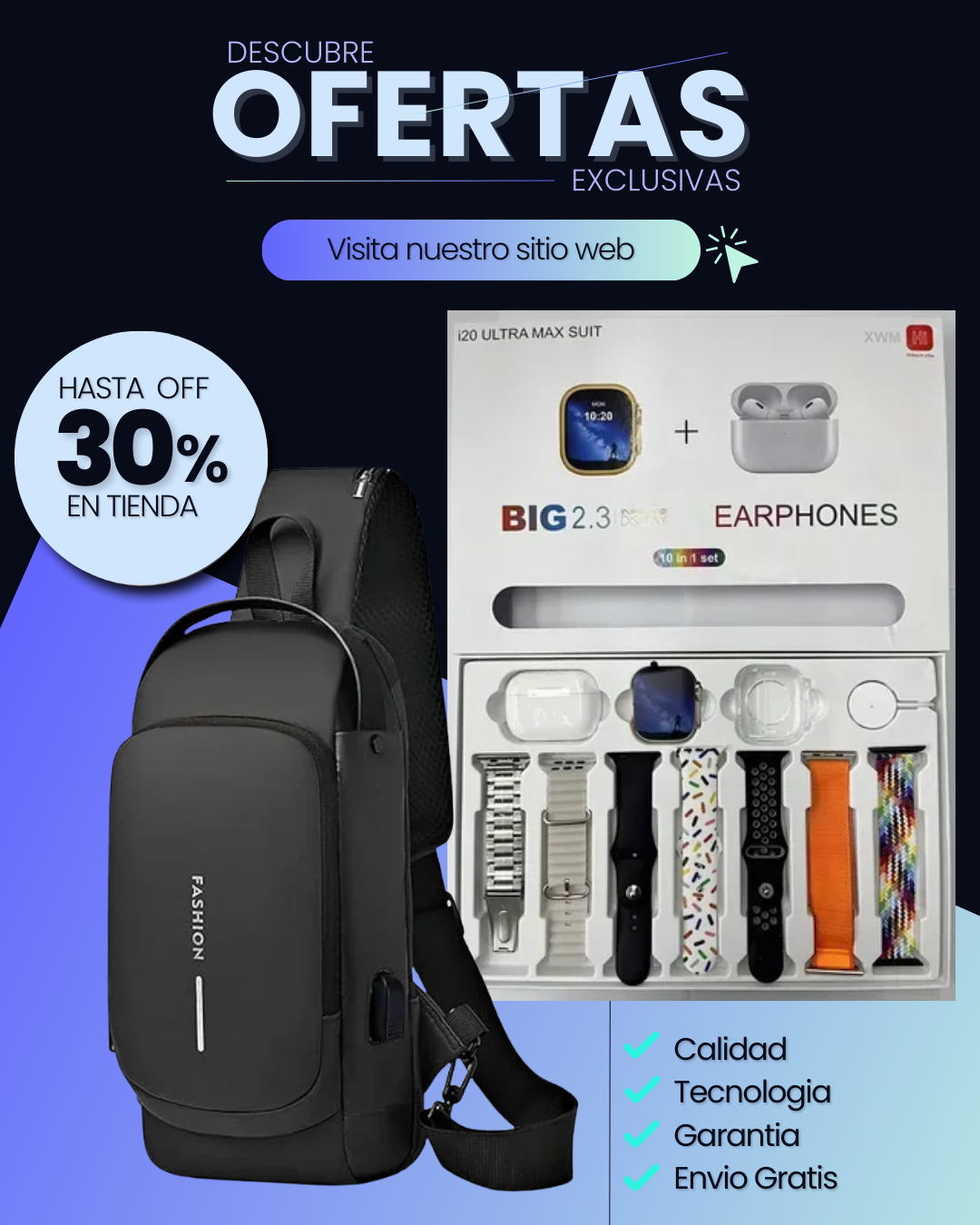 COMBO SMARTWATCH I20 ULTRA ⌚+ AUDÍFONOS 🎧 + MOCHILA 🎒 + 7 CORREAS